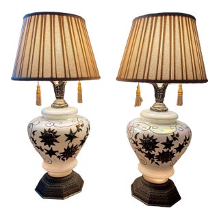 Vintage Pearlescent Ceramic Table Lamps in the Style of Carl Falkenstein - a Pair For Sale