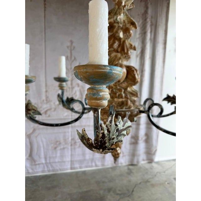 Italian Rococo Painted Wood & Iron 6-Light Chandelier With Fruit Garland For Sale - Image 4 of 10
