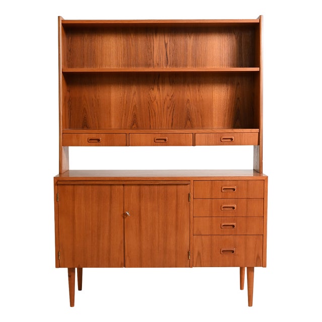 Vintage Scandinavian Teak Bookcase with Writing Desk, 1960s For Sale
