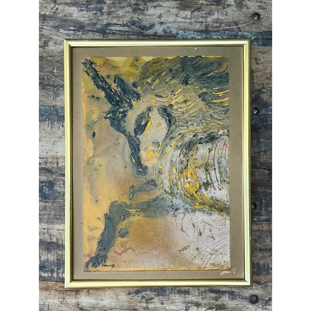 Vintage Original Acrylic Oil Painting of Unicorn For Sale - Image 4 of 12