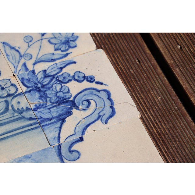 Ceramic Tile Mural Panel Depicting a Baroque Jardinière With Flowers, Portuguese, 18th Century For Sale - Image 7 of 12
