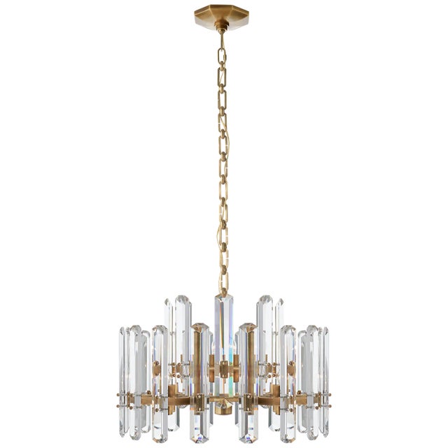 Bonnington Chandelier in Hand-Rubbed Antique Brass with Crystal Designer: AERIN Canopy: 6" Octagon Mounting: Chain Shade...