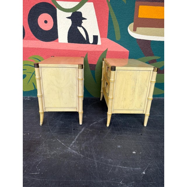 Wood Hollywood Regency Stanley Faux Bamboo Night Pair For Sale - Image 7 of 10