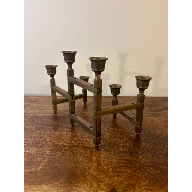 Mid-Century Modern Vintage Danish Modern Modular Brass Candelabra - 6 Arm Candle Holder For Sale - Image 3 of 8