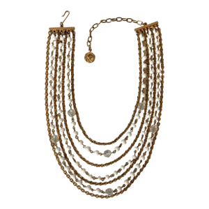 1950s Lisner White and Gold 7-Strand Bib Necklace