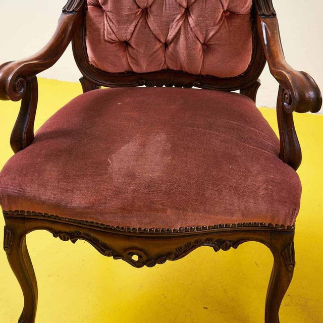 Vintage Wooden and Velvet Armchairs, Set of 2 For Sale - Image 4 of 9