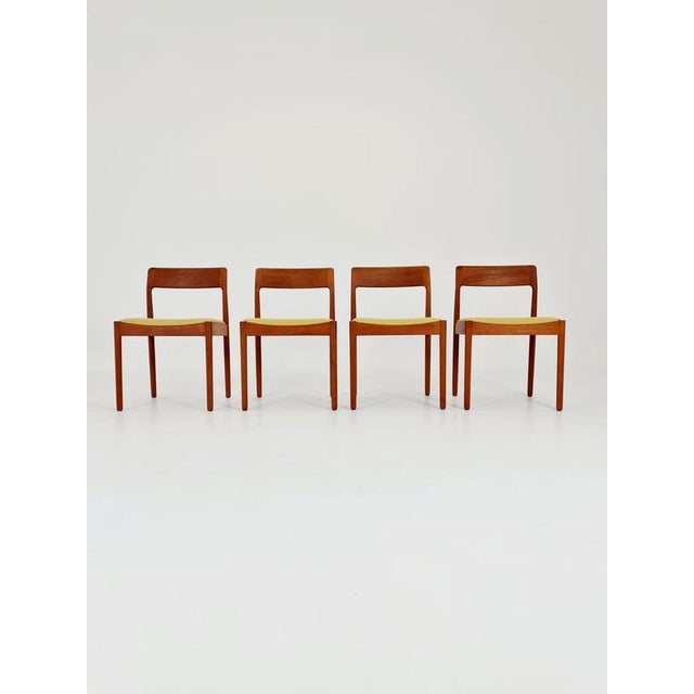 Danish teak dining chairs by Johannes Norgaard, 1960s, set of 4. The chair frames are made from solid teak and are in...
