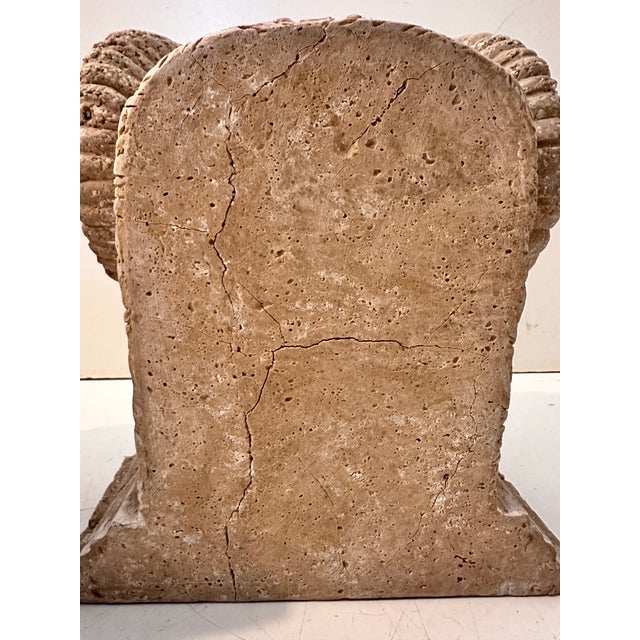 1980s Pair Ram Head Bookends Faux Stone For Sale - Image 9 of 9