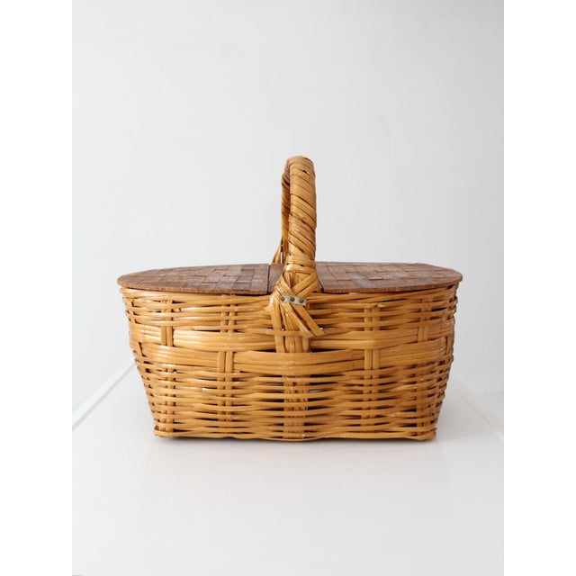 Mid 20th Century Vintage Wicker Picnic Basket For Sale - Image 5 of 13