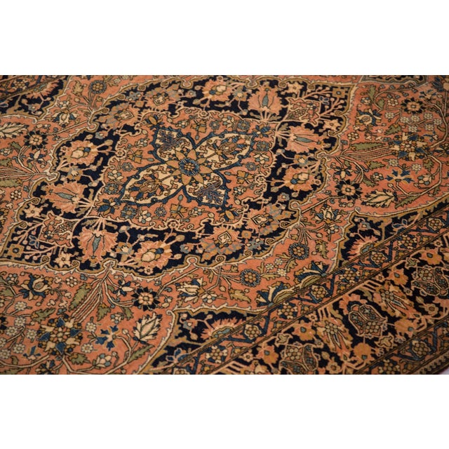 Navy Blue 1920s Antique Persian Mohtashem Kashan Floral Medallion Navy Wool Rug For Sale - Image 8 of 14