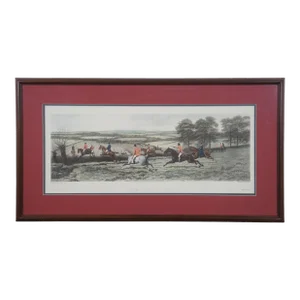 Antique Douglas Stock from Scent to View Fox Hunt Landscape Lithograph Print, Framed