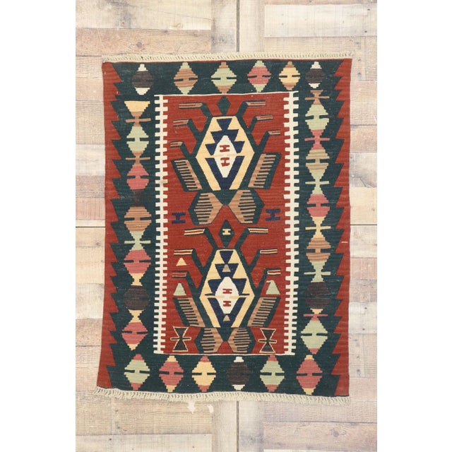 Red Vintage Persian Shiraz Kilim Rug - 03'00 X 04'01 For Sale - Image 8 of 9