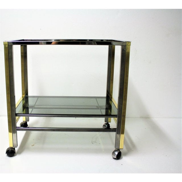 Gold Vintage Brass & Chrome Two Tier Bar Trolley, 1970s For Sale - Image 8 of 9