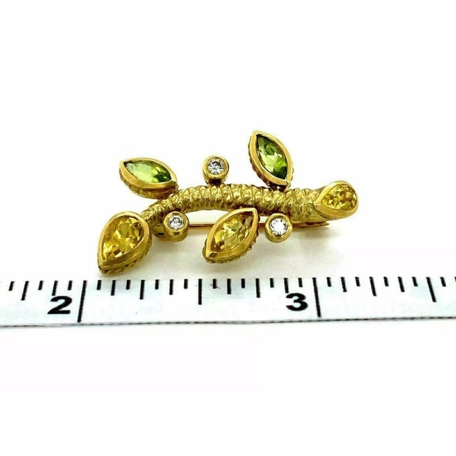 Metal Judith Ripka Diamond & Gems 18k Yellow Gold Leaf Stem Brooch For Sale - Image 7 of 7