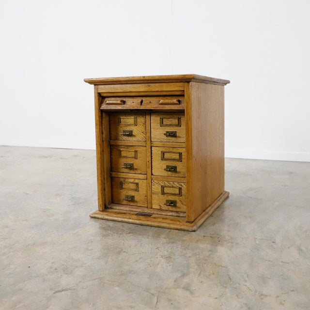 Vintage Drawer Card File Cabinet with Curtain Door For Sale - Image 10 of 17