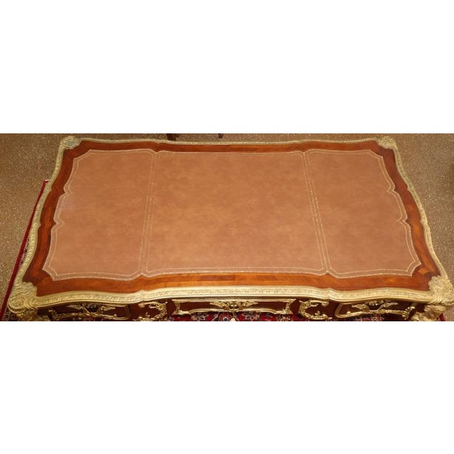 Wood ​Mid 20th Century Bronze Mounted Louis XV French Style Kingwood Writing Desk Bureau Plat For Sale - Image 7 of 15