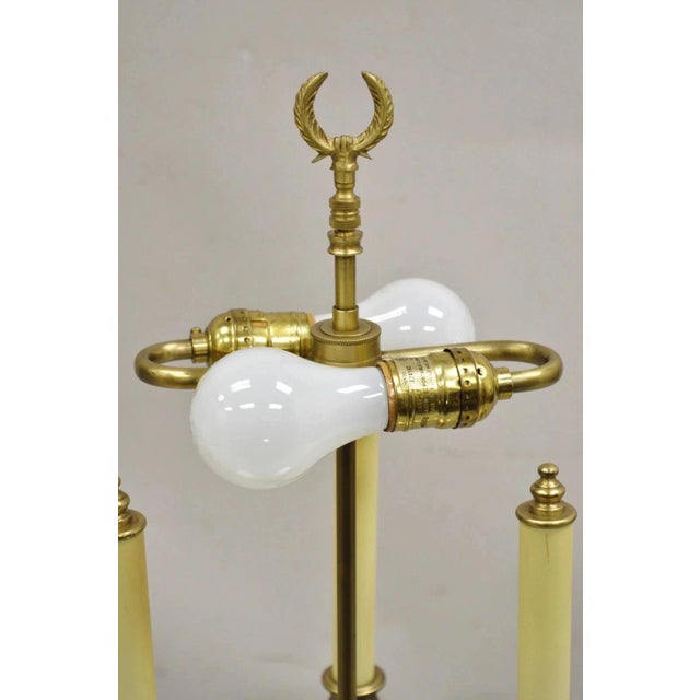 Late 20th Century Vintage Regency Style Brass Candlestick Bouillotte Desk Table Lamp W/ Swans (A) For Sale - Image 5 of 11