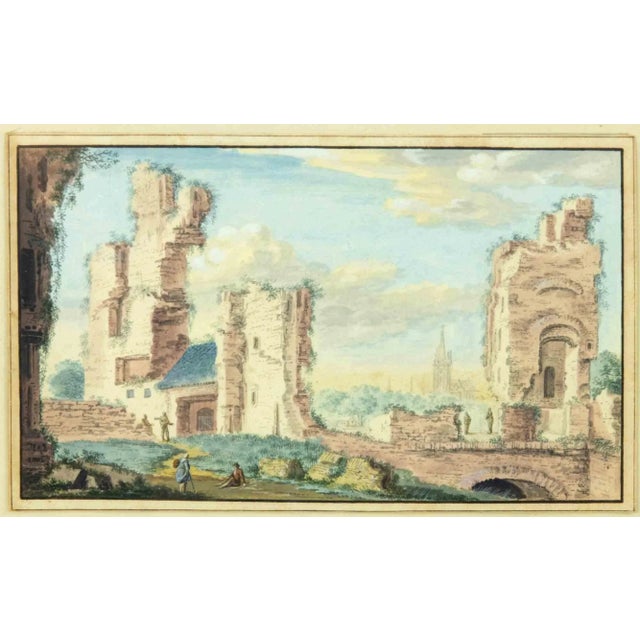 Abraham Rademaker, Ancient Ruins, Original Watercolor, 18th Century For Sale - Image 4 of 4