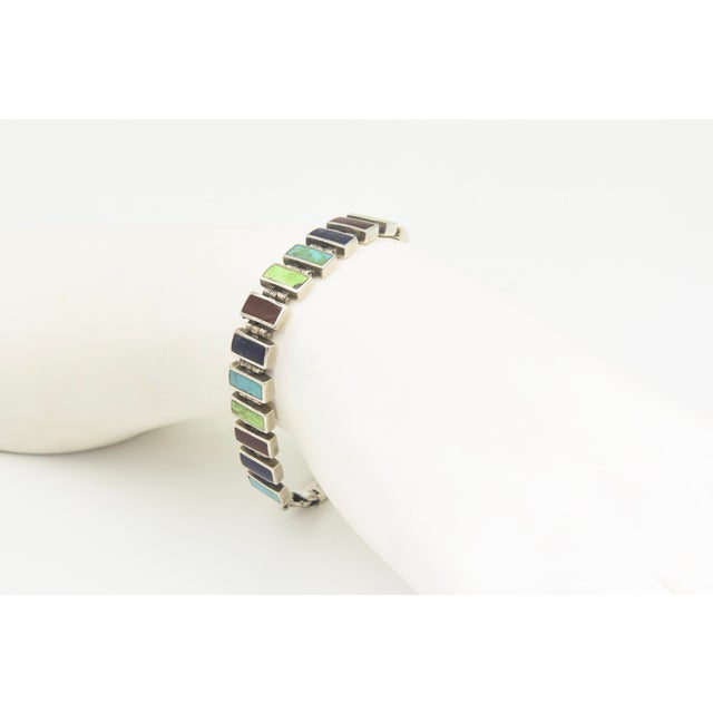 Multicolored Gemstone and Sterling Silver Link Bracelet For Sale - Image 12 of 14