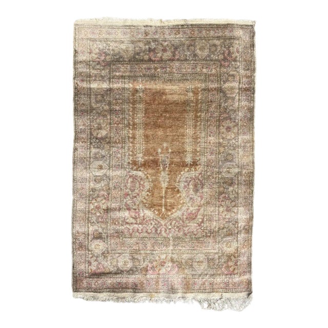 Vintage Turkish Silk Kayseri Rug For Sale