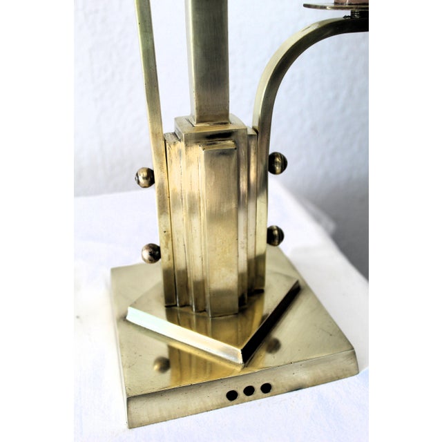 Gold Art Deco 3-Armed Candlesticks in Brass, 1920s, Set of 2 For Sale - Image 8 of 14
