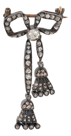 Late 19th Century Victorian Diamond 18k Gold and Silver Bow Brooch