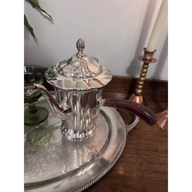 Vintage Forbes Silver Co. Silverplate Coffee Pot With Scalloped Lid and Wood Handle For Sale - Image 11 of 11