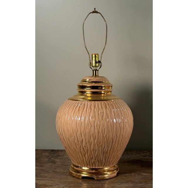 Mid 20th Century Vintage Ceramic Faux Bamboo Table Lamps With Gold Accents - A Pair For Sale - Image 5 of 10