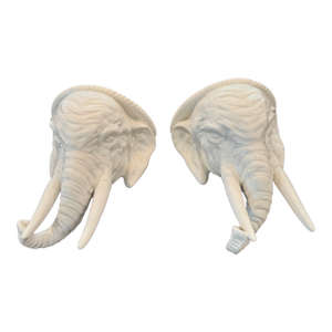 Vintage Italian White Glazed Elephant Head Wall Brackets, Pair