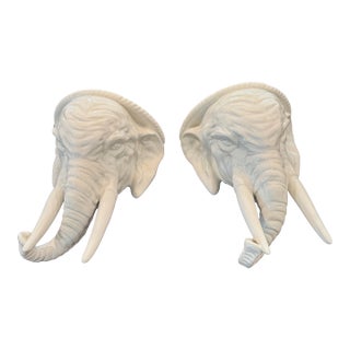 Vintage Italian White Glazed Elephant Head Wall Shelves / Brackets, Pair For Sale