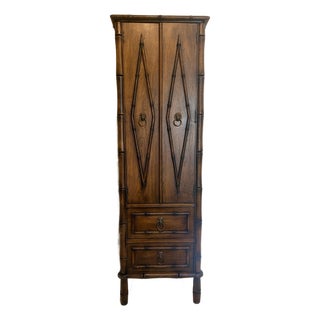 Stunning Mid-Century Faux Bamboo Cabinet / Armoire / Hutch For Sale