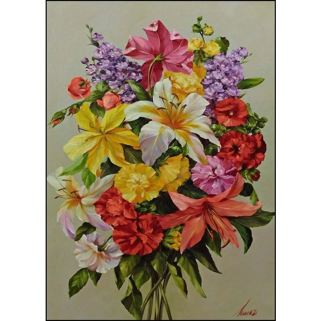 "Ramo de Flores" Bouquet of Flowers by Suavez Original Oil on Canvas Hand Signed by the Artist Art Size : 45" x 33" Image...