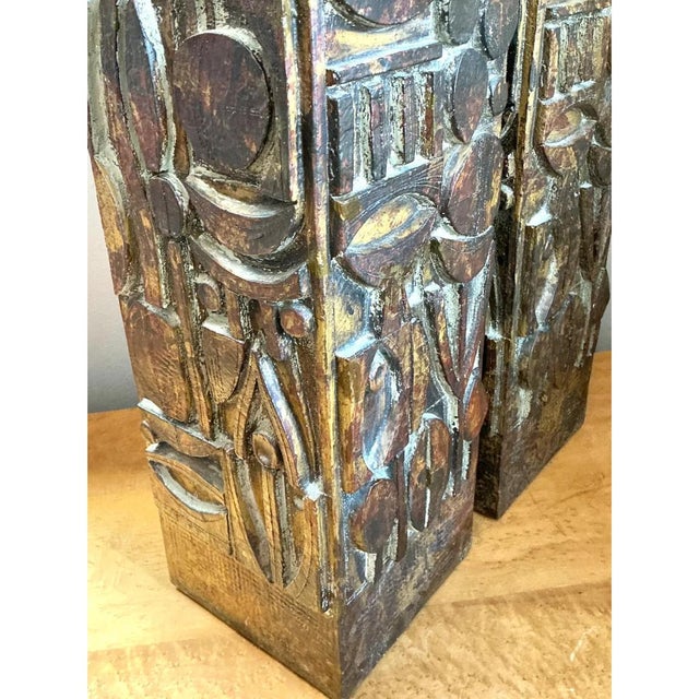Vintage Abstract Carved Ceramic Lamps - A Pair For Sale - Image 11 of 13