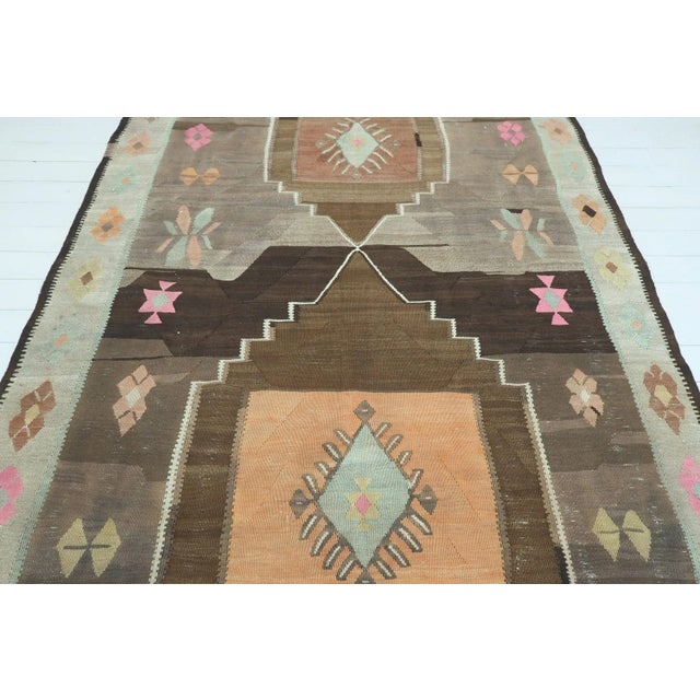 Vintage Turkish Kars Nomads Brown Kilim Rug For Sale - Image 9 of 13