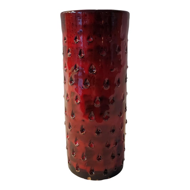 Mid 20th Century Strawberry Red Ceramic Vase Attributed Fanciullacci of Bitossi For Sale