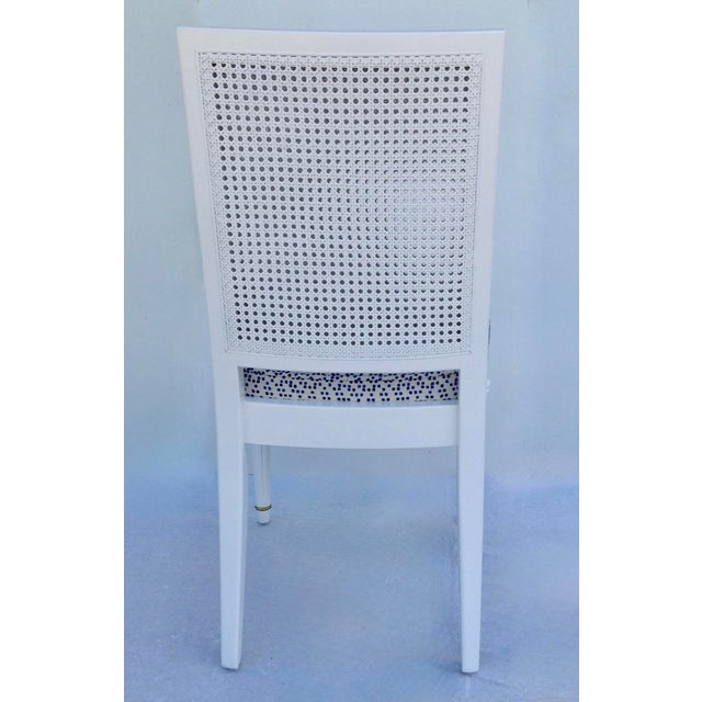 White Vintage White Neoclassical Double-Caned, Straight-Back Armless Dining Chairs, Newly Refinished & Upholstered - Set of 4 For Sale - Image 8 of 14