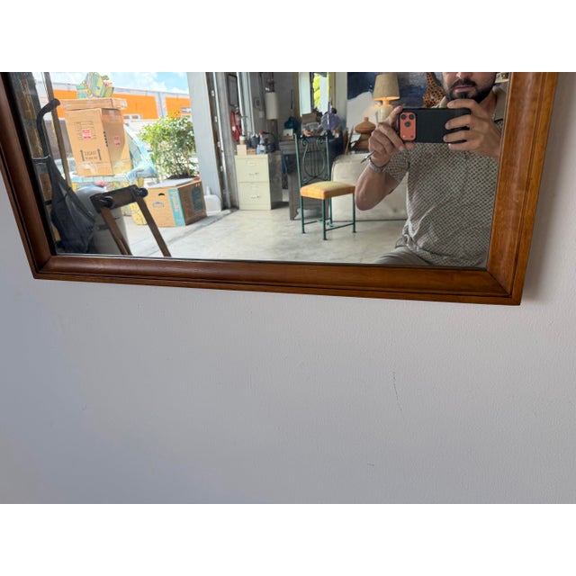 Brown 1970s Mid-Century Modern Walnut Wall Mirror With Carved Geometric Details For Sale - Image 8 of 13