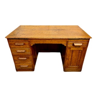 Antique Oak Executive Desk Circa 1900 With Shipmaster's Cabinet For Sale