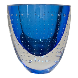 Leon Applebaum Blue Controlled Bubble Art Glass Vase