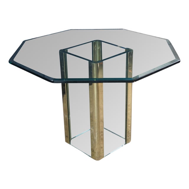 1980s Hollis Jones Style Hollywood Regency Beveled Glass Brass Dining Breakfast Table For Sale