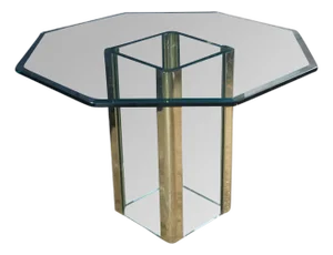 1980s Hollis Jones Style Hollywood Regency Beveled Glass Brass Dining Breakfast Table
