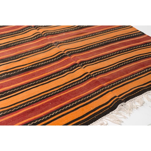 Turkish Mid 20th Century Tribal Striped Rug - Bohemian Home Decor Flatweave For Sale - Image 3 of 10