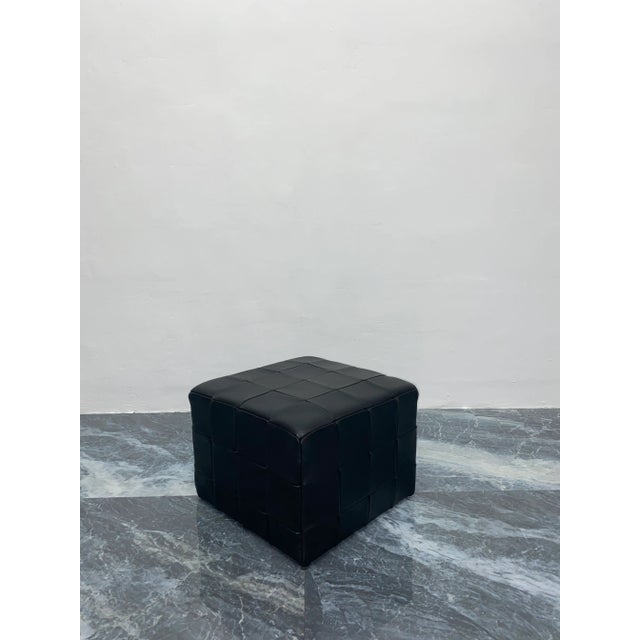 1970s Patchwork Black Leather Puff or Ottoman, Denmark 1970s For Sale - Image 5 of 12