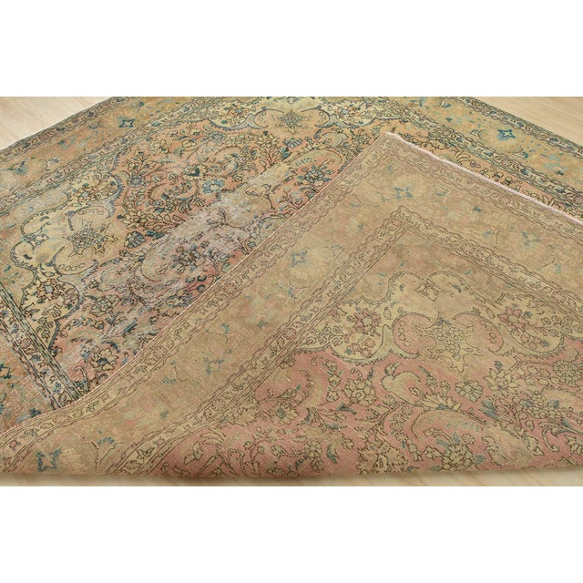 Tabriz Rug 9’7” X 12’4” Pink Wool Vintage Distressed Hand-Knotted Carpet For Sale - Image 14 of 15