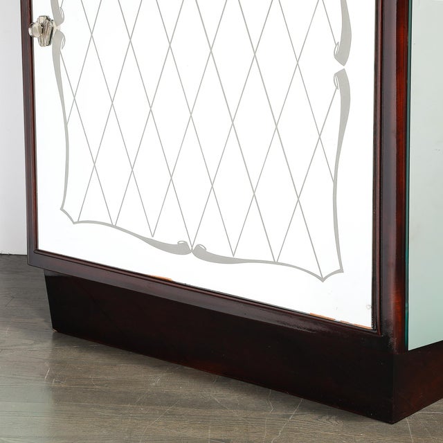 Art Deco Directoire Style Walnut, Mirrored & Reverse Etched Detail Bar Cabinet For Sale - Image 15 of 18