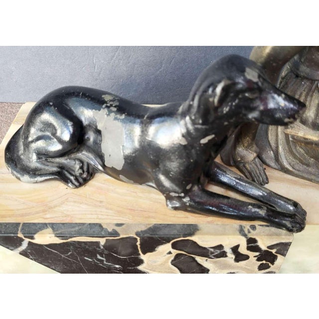 1920s Art Deco Period Statue Woman and Dog on Marble Base For Sale - Image 4 of 12