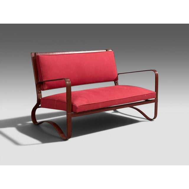 Mid-Century Modern Jacques Adnet, Rare Settee, Leather, Steel, France, 1950s For Sale - Image 3 of 14