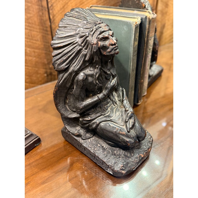 1920s j.l. Lambert Bronze Native Chief Bookends Art Deco Figural Pair For Sale - Image 12 of 14