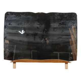 Large Shaped Mirror with Wooden Base For Sale