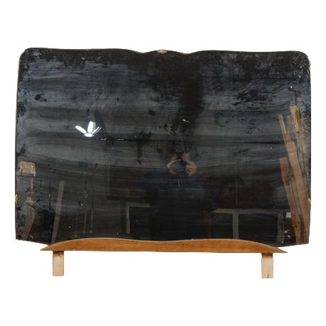 Large Shaped Mirror with Wooden Base For Sale